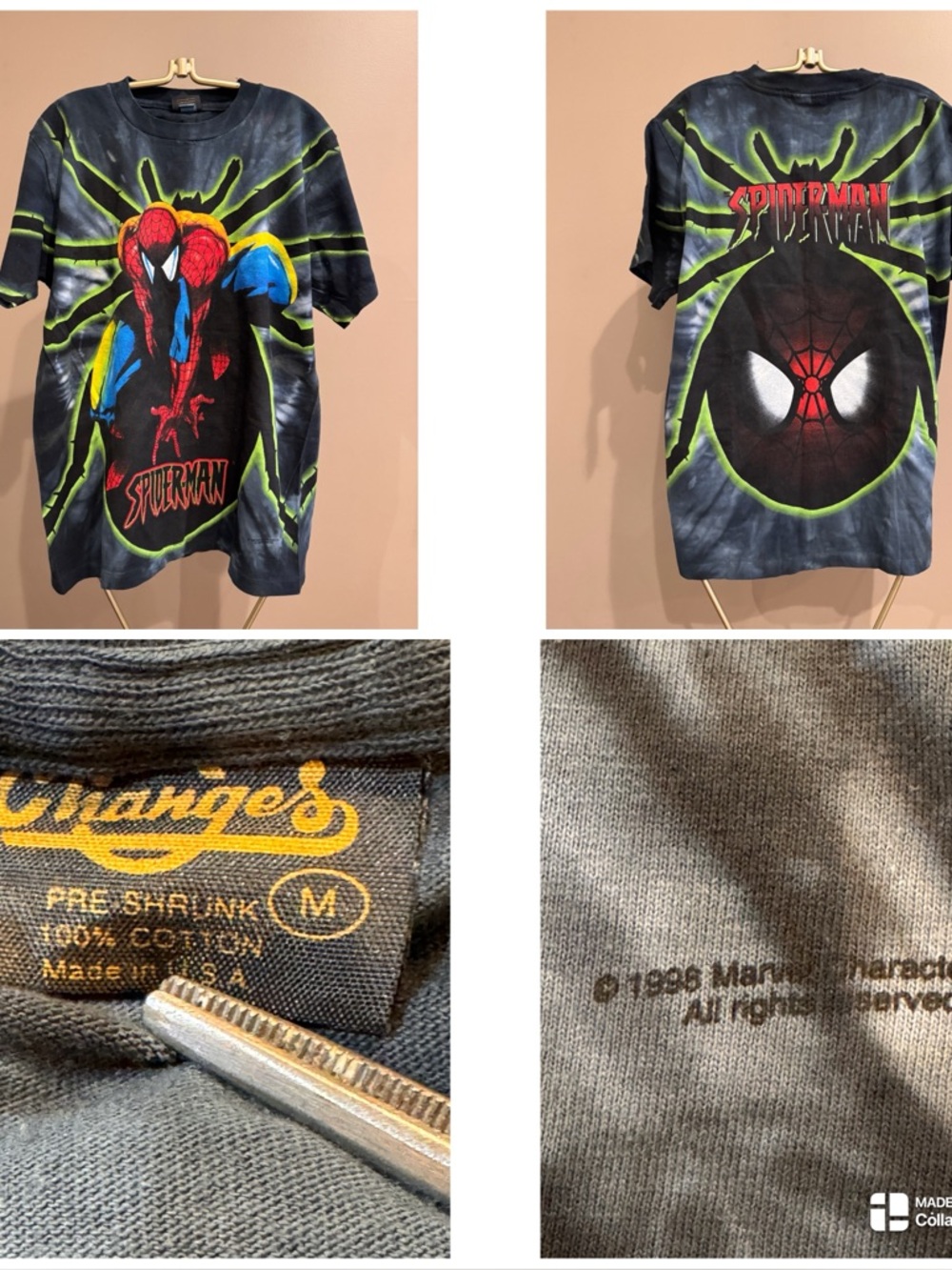 Vtg 98 Marvel double sided Spider-Man tie-dye produced by the brand Changes tee